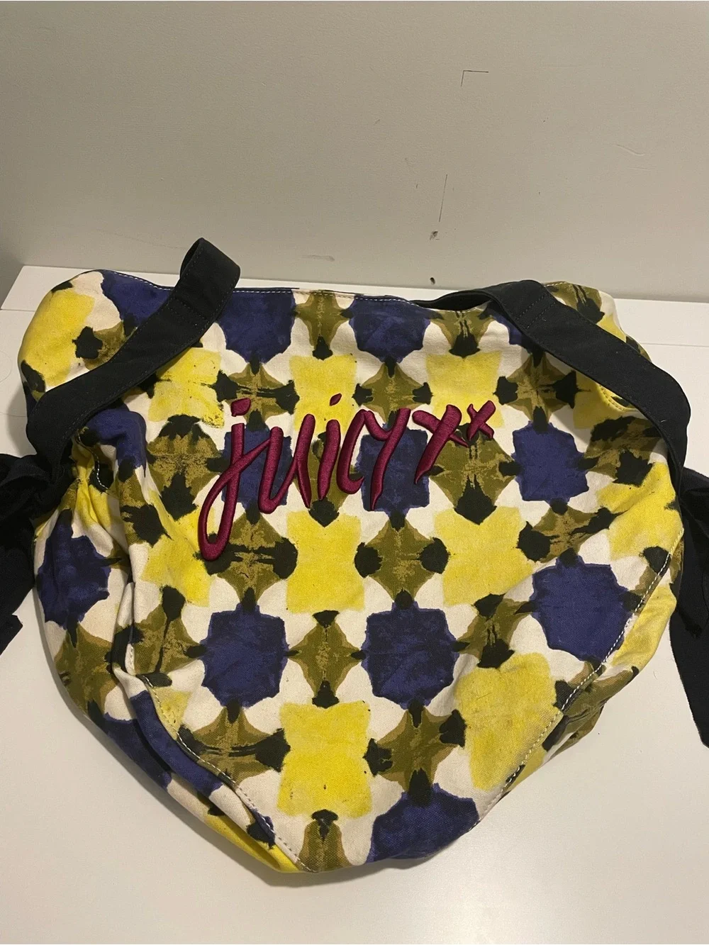 Juicy Couture Brand Floral Boho Oversized Tote Bag Embroidered Juicy XX Purse